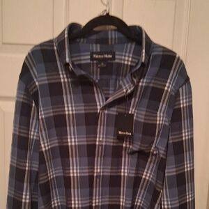 Mizzen+Main Navy and White Plaid Casual Shirt L